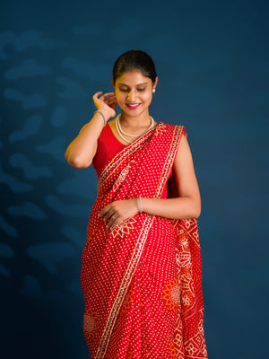 By Bandhani Saree With Gotapatti Work