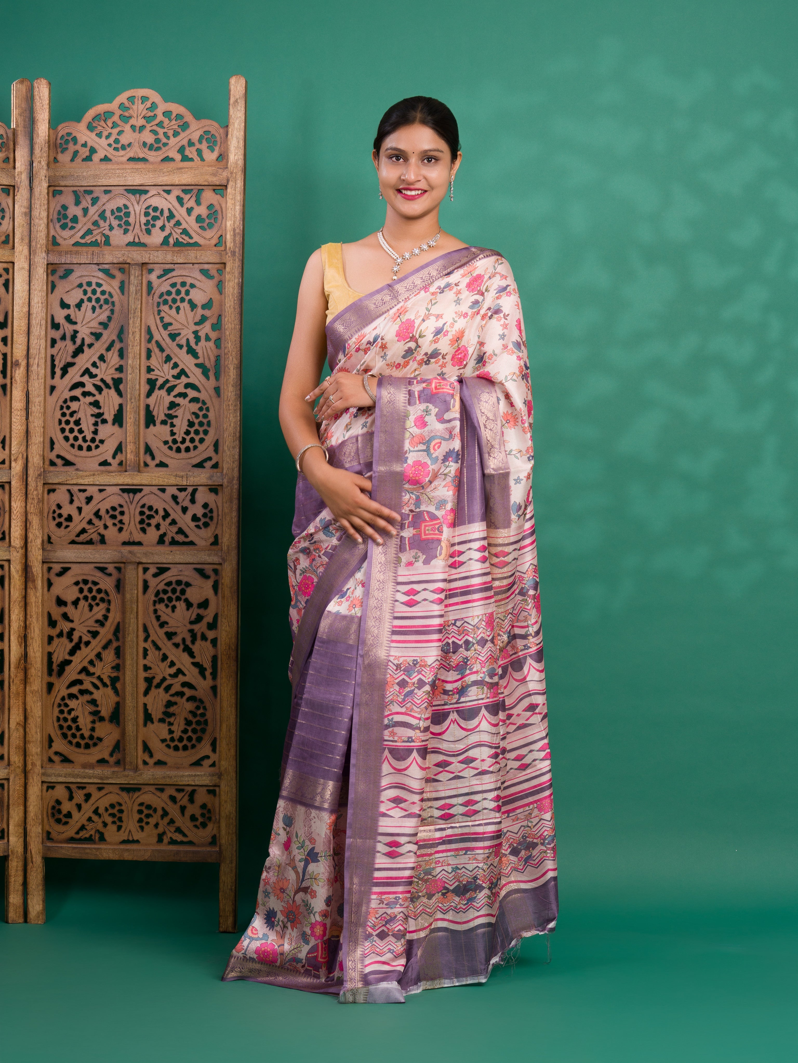 Tanmira Elegant Cotton Silk Printed Saree with Zari Border SWA