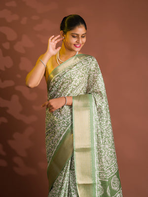 By Printed Style With Zari border Saree