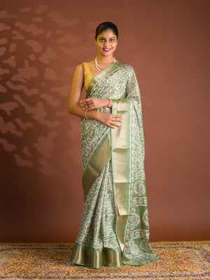 By Printed Style With Zari border Saree