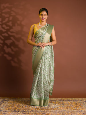 By Printed Style With Zari border Saree