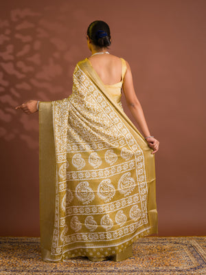 By Printed Style With Zari border Saree