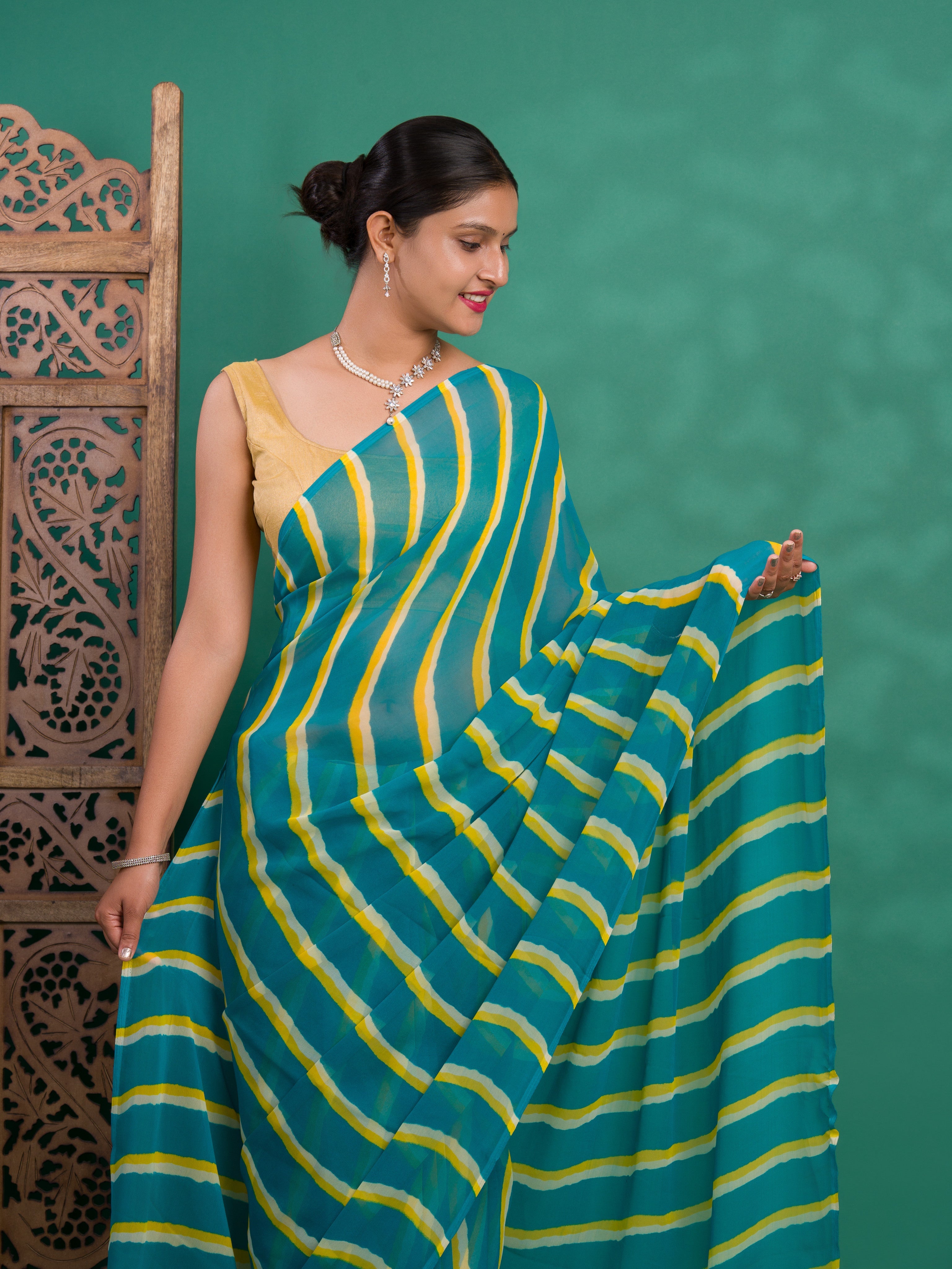 Tanmira New Latest Chiffon Leheriya Style Causal wear Saree STL