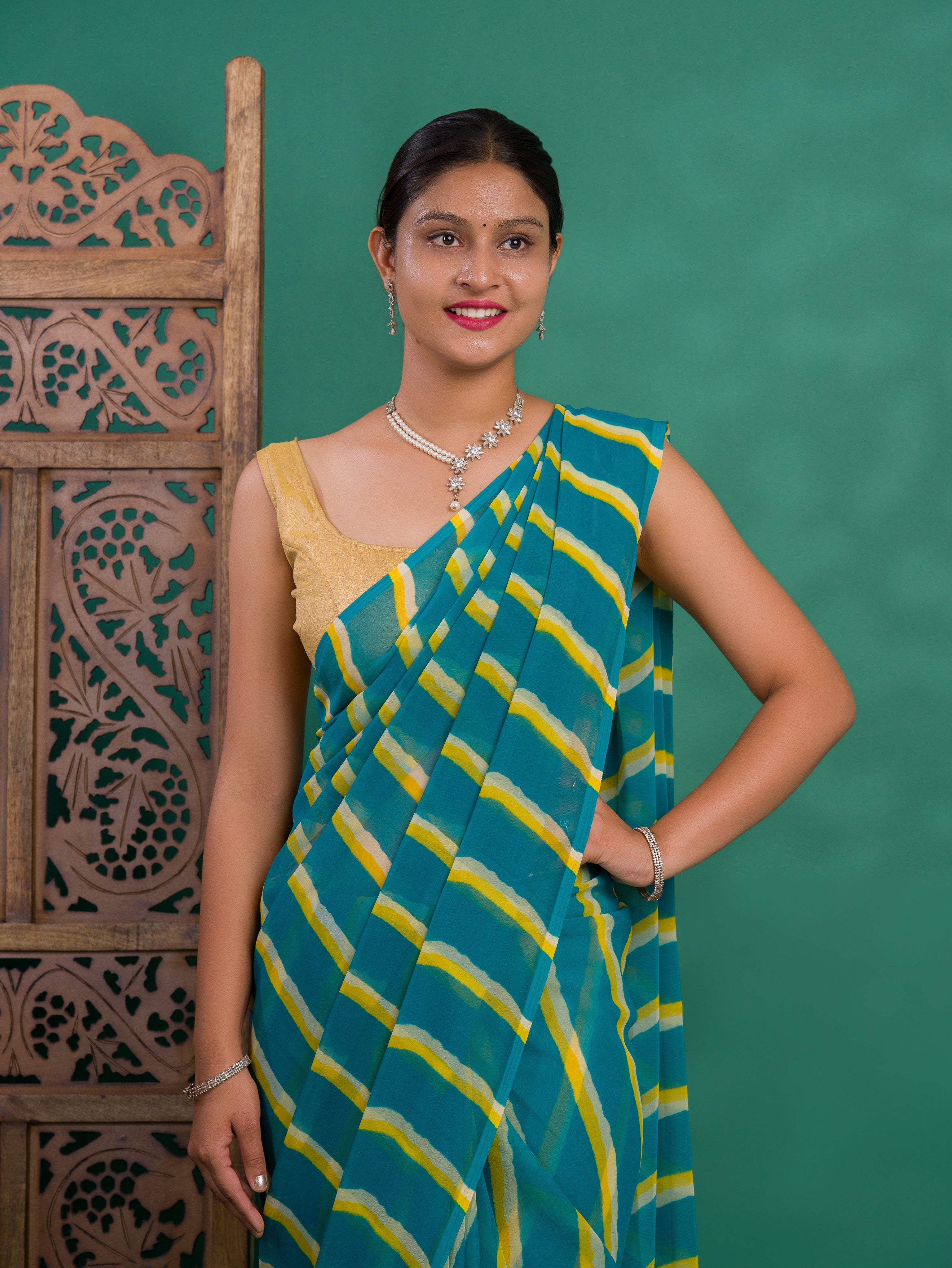 Tanmira New Latest Chiffon Leheriya Style Causal wear Saree STL