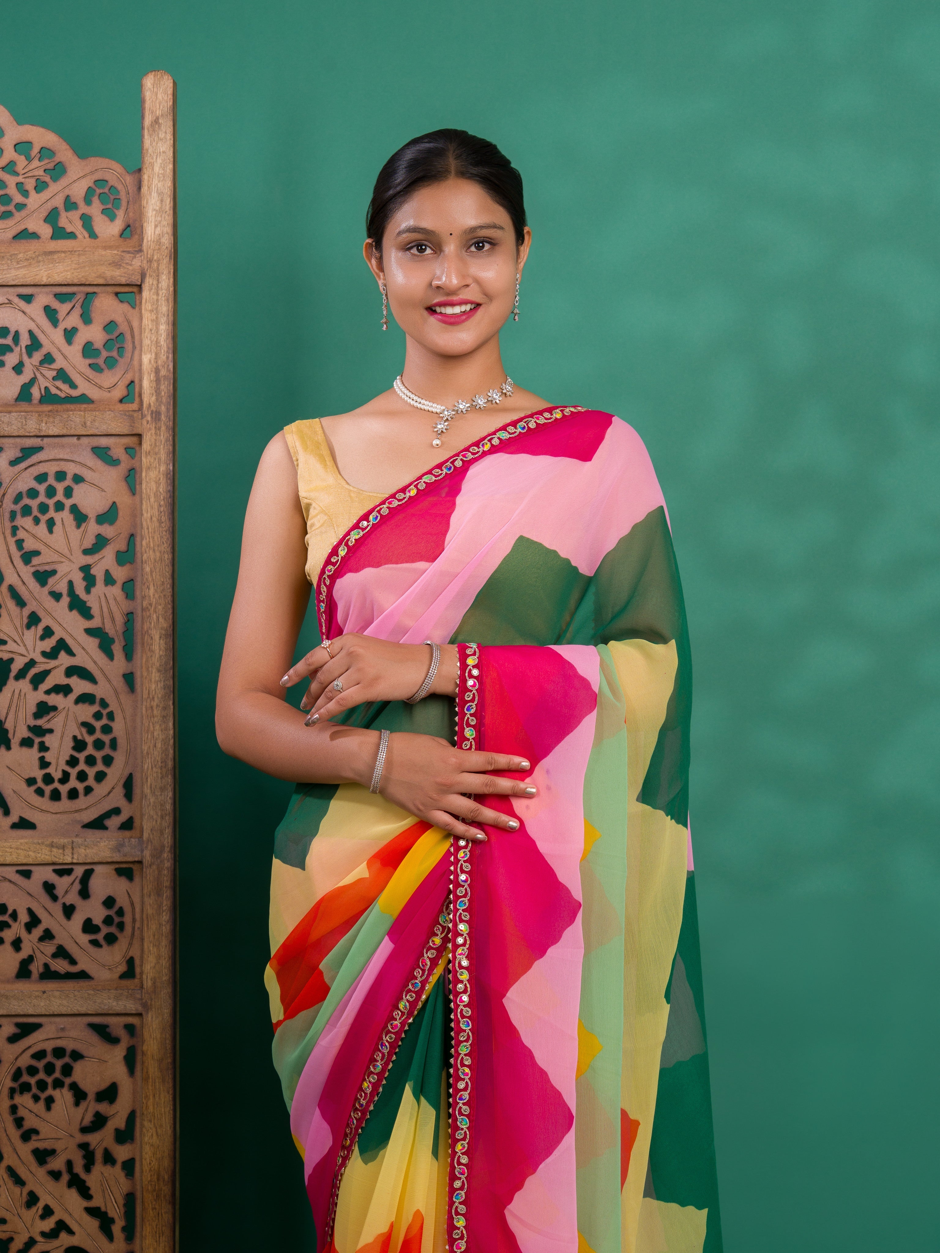 New Special Zik Zag Chiffon Embroidery Work Saree