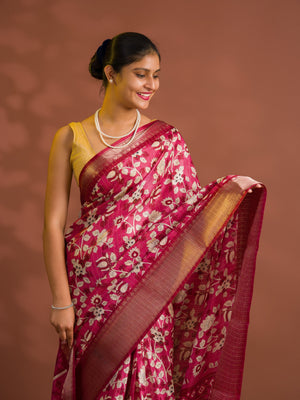 By Printed Style With Zari border Saree
