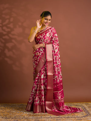 By Printed Style With Zari border Saree