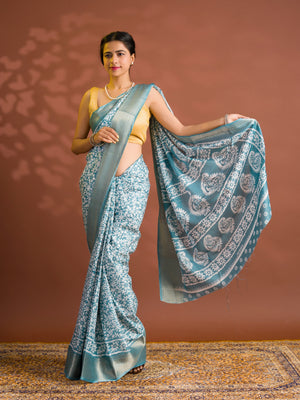 By Printed Style With Zari border Saree