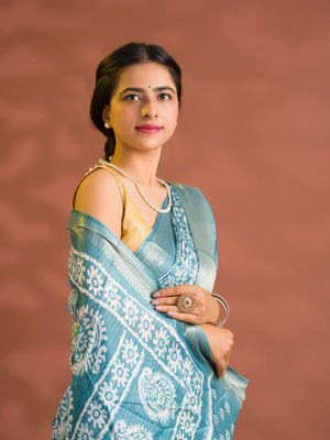 By Printed Style With Zari border Saree