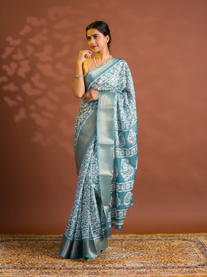 By Printed Style With Zari border Saree