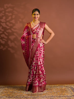 By Printed Style With Zari border Saree