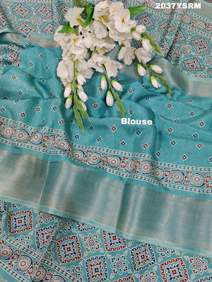 Cotton silk Ajrakh style Saree under 1000