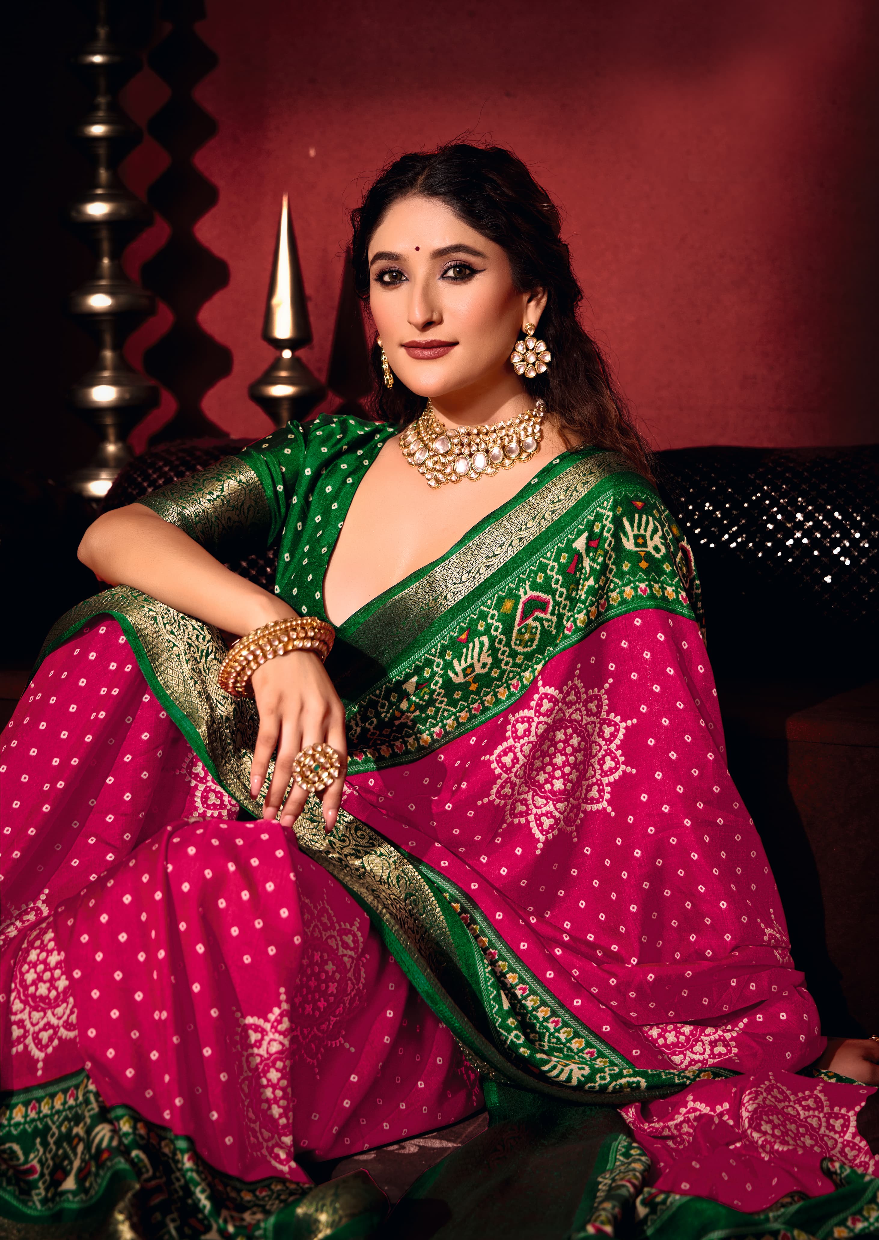 Tanmira New Beautiful Pashmina Silk Bandhani Potol Print Saree STR