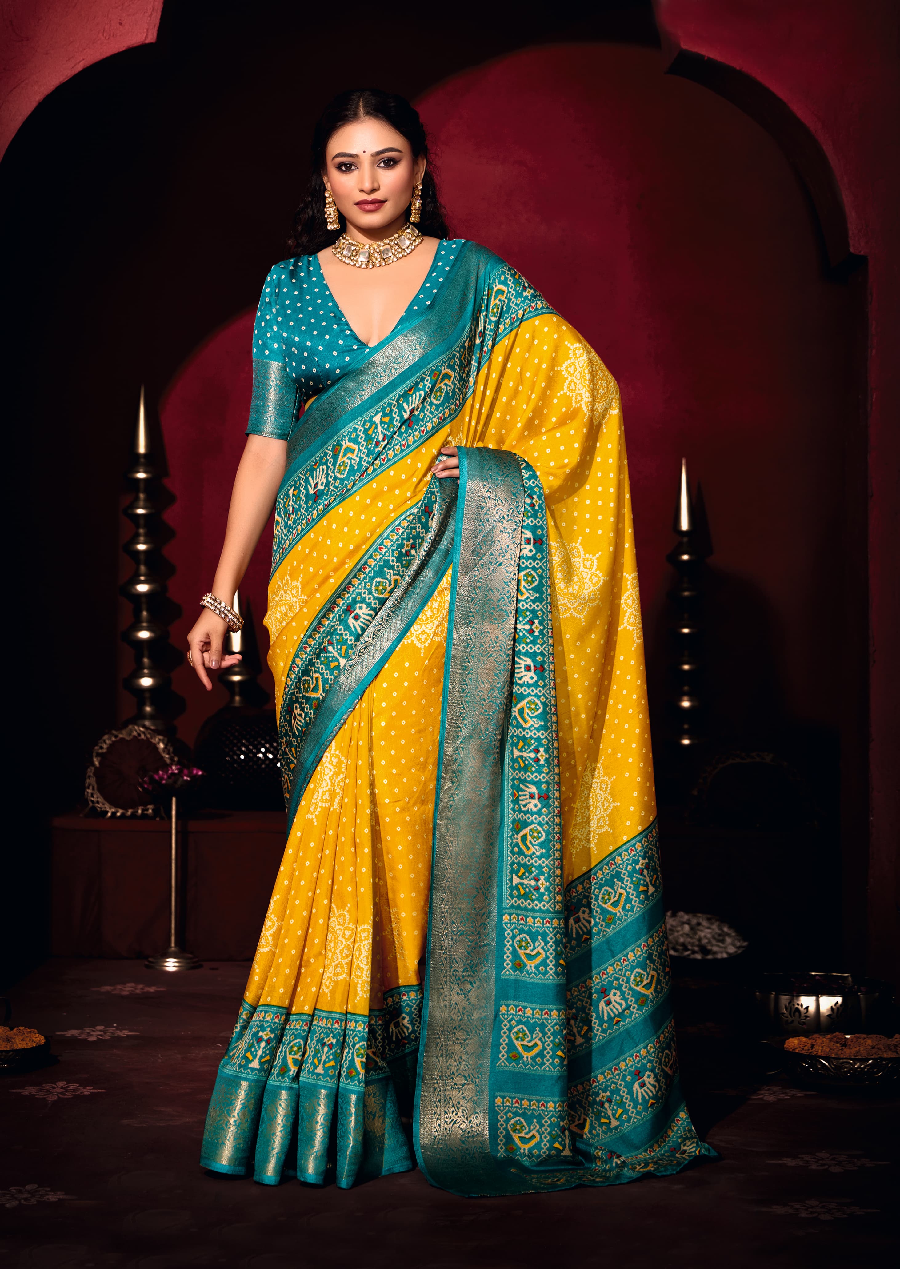 Tanmira New Beautiful Pashmina Silk Bandhani Potol Print Saree STR