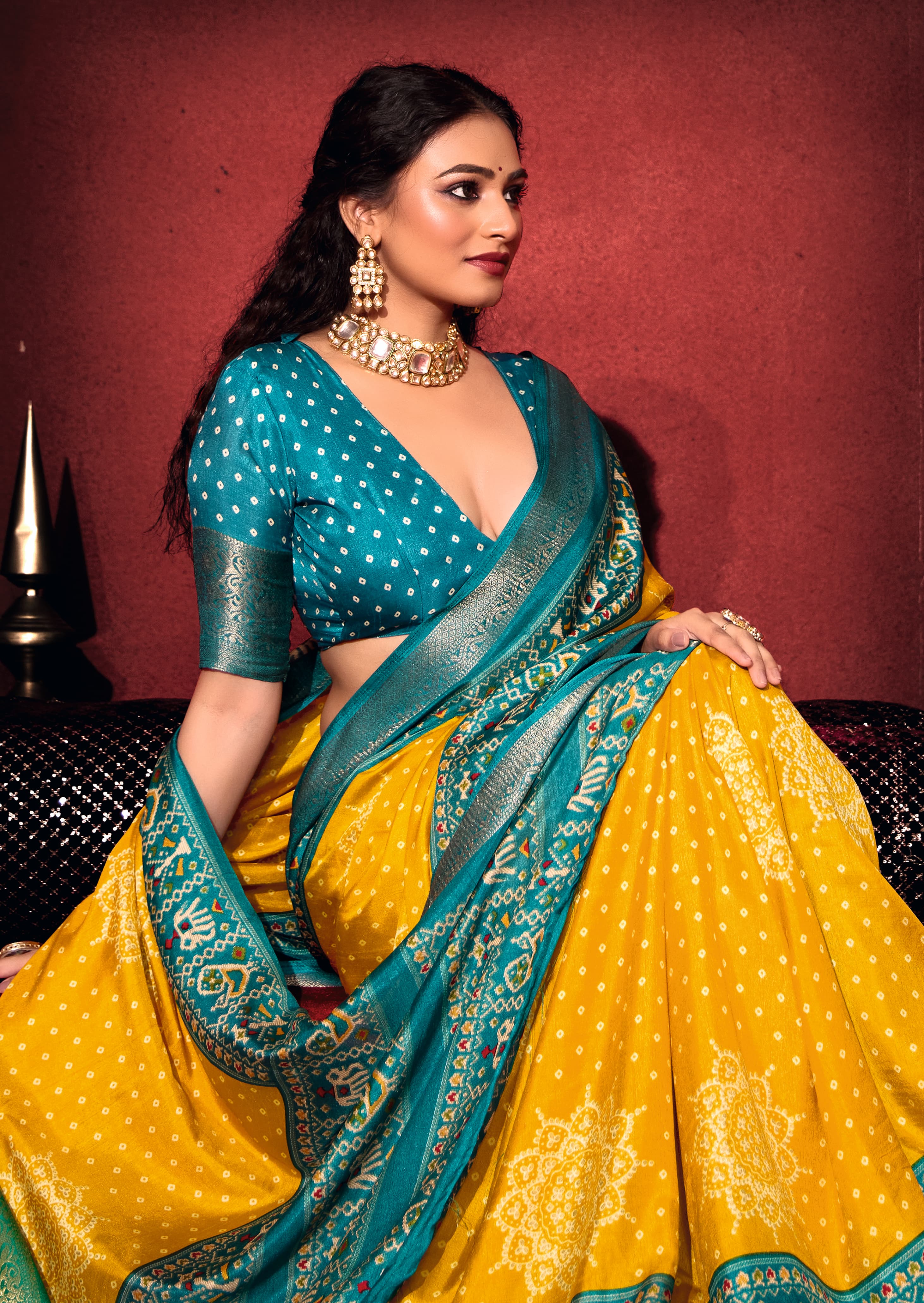 Tanmira New Beautiful Pashmina Silk Bandhani Potol Print Saree STR