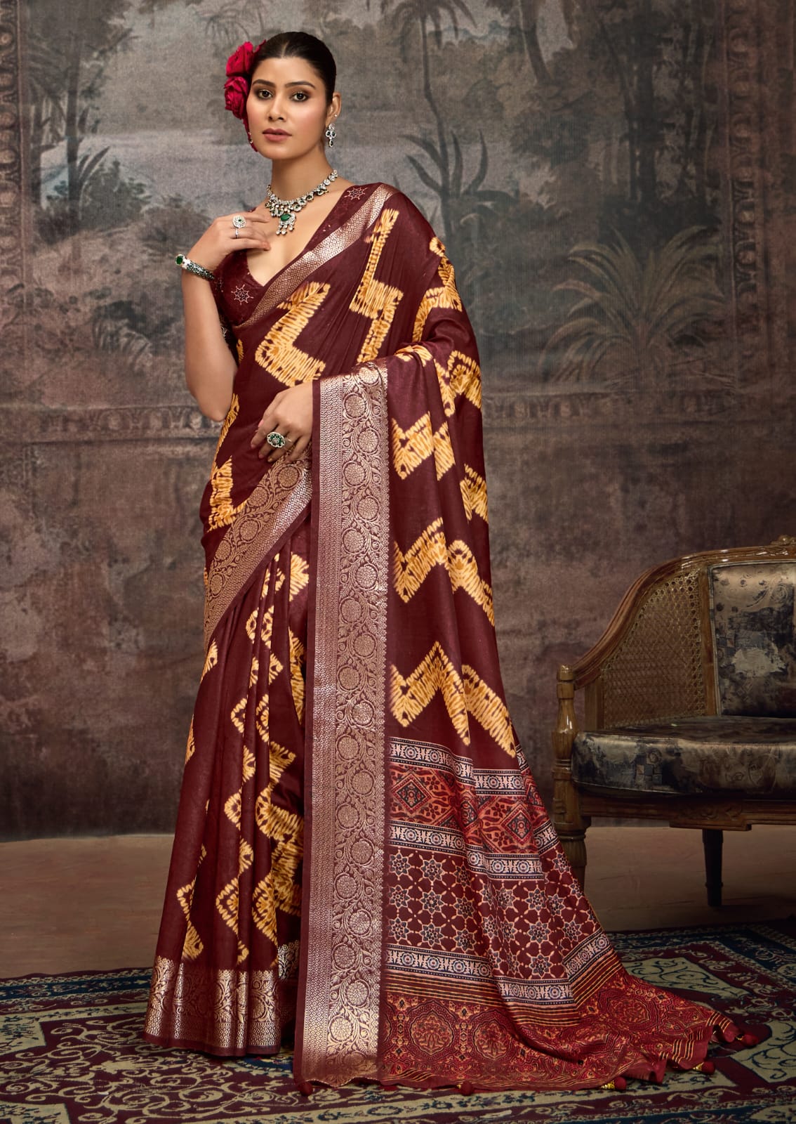 Tanmira New Latest Munga Silk Printed Style With Zari Weaving Border Work Saree STR