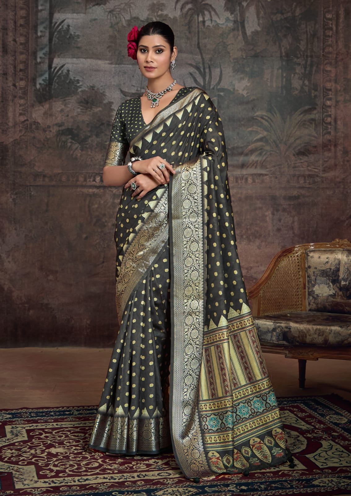 Tanmira New Beautiful Munga Silk Printed Style With Zari Weaving Border Work Saree STR