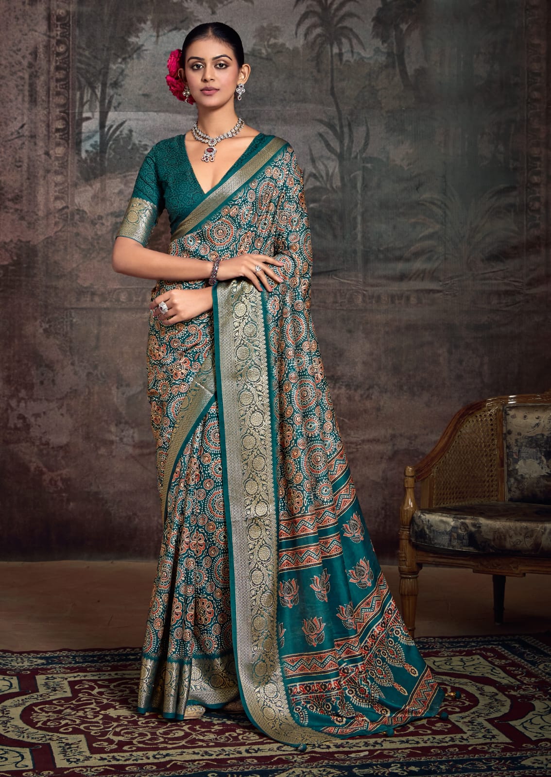 Tanmira New Munga Silk Printed Style With Zari Weaving Border Work Saree STR