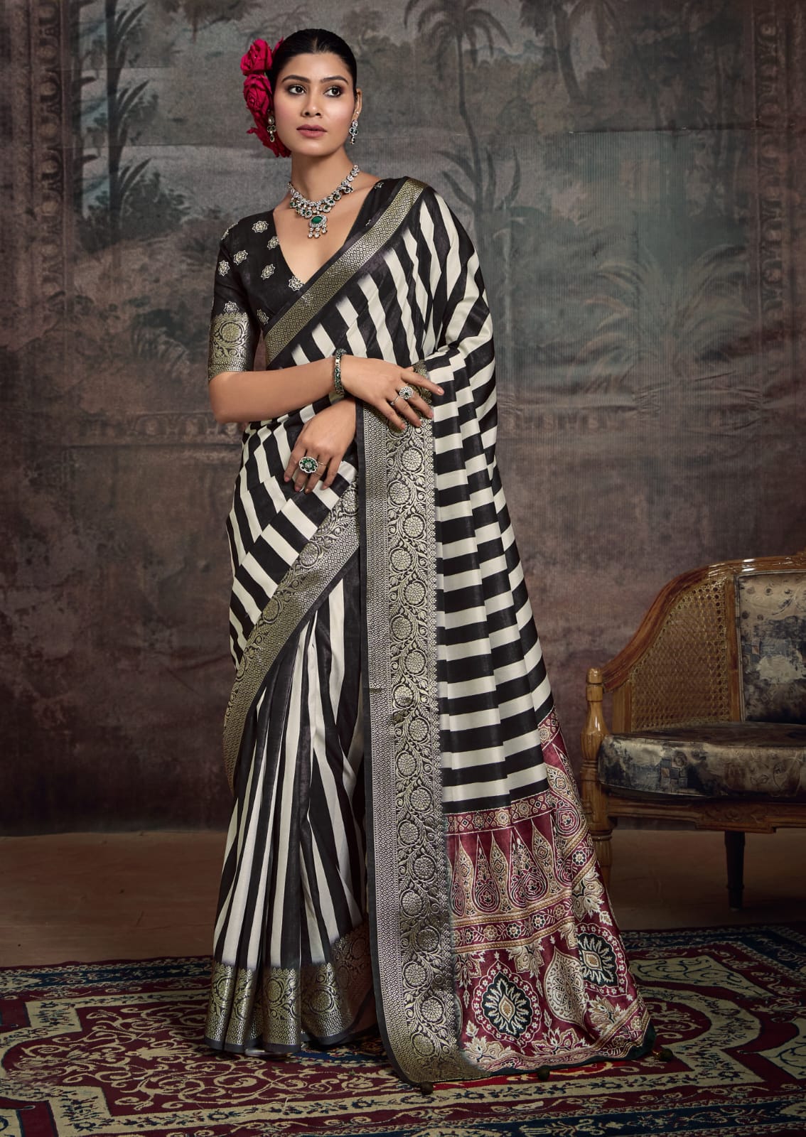 Tanmira Latest Munga Silk Printed Style With Zari Weaving Border Work Saree STR