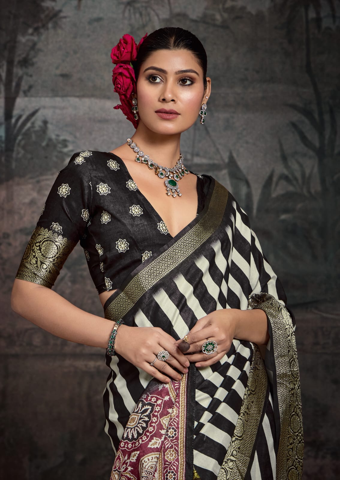 Tanmira Latest Munga Silk Printed Style With Zari Weaving Border Work Saree STR