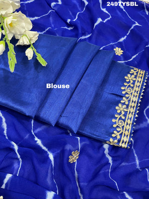 Chiffon Leheriya Style Wih Gotapatti Work Saree in blue color