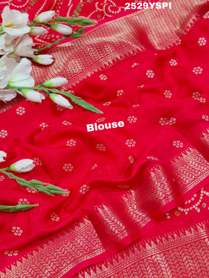 Cotton Silk Bandhani Style With Zari Border Work Saree in pink colour