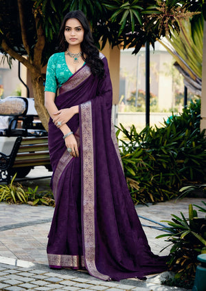 purple Glossy Dola Silk Saree for Festive moments