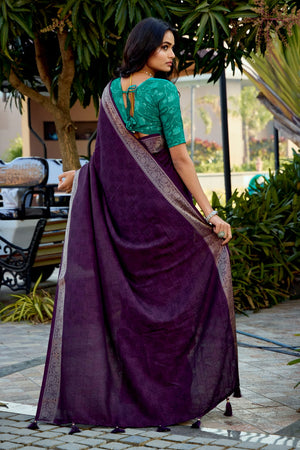 purple Glossy Dola Silk Saree for Festive moments