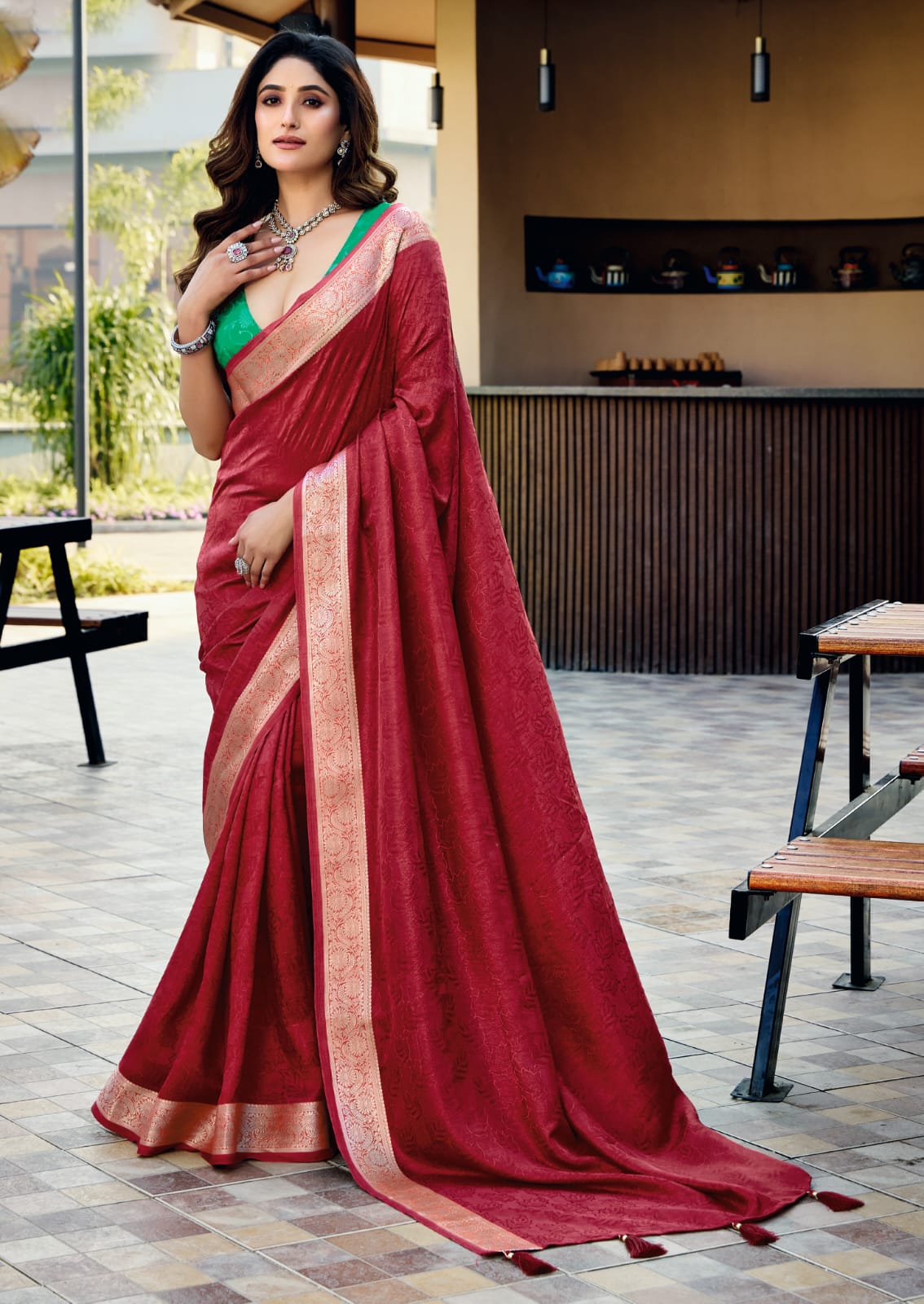 Red Glossy Dola Silk Saree for Festive moments