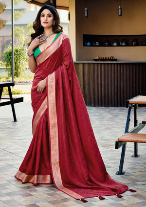 Red Glossy Dola Silk Saree for Festive moments