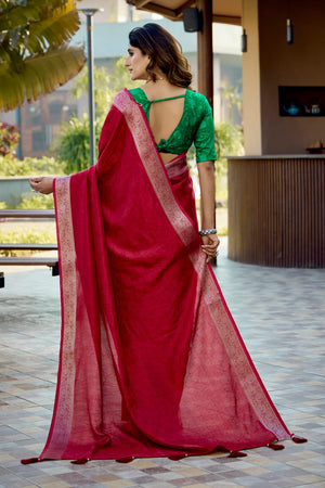 Red Glossy Dola Silk Saree for Festive moments