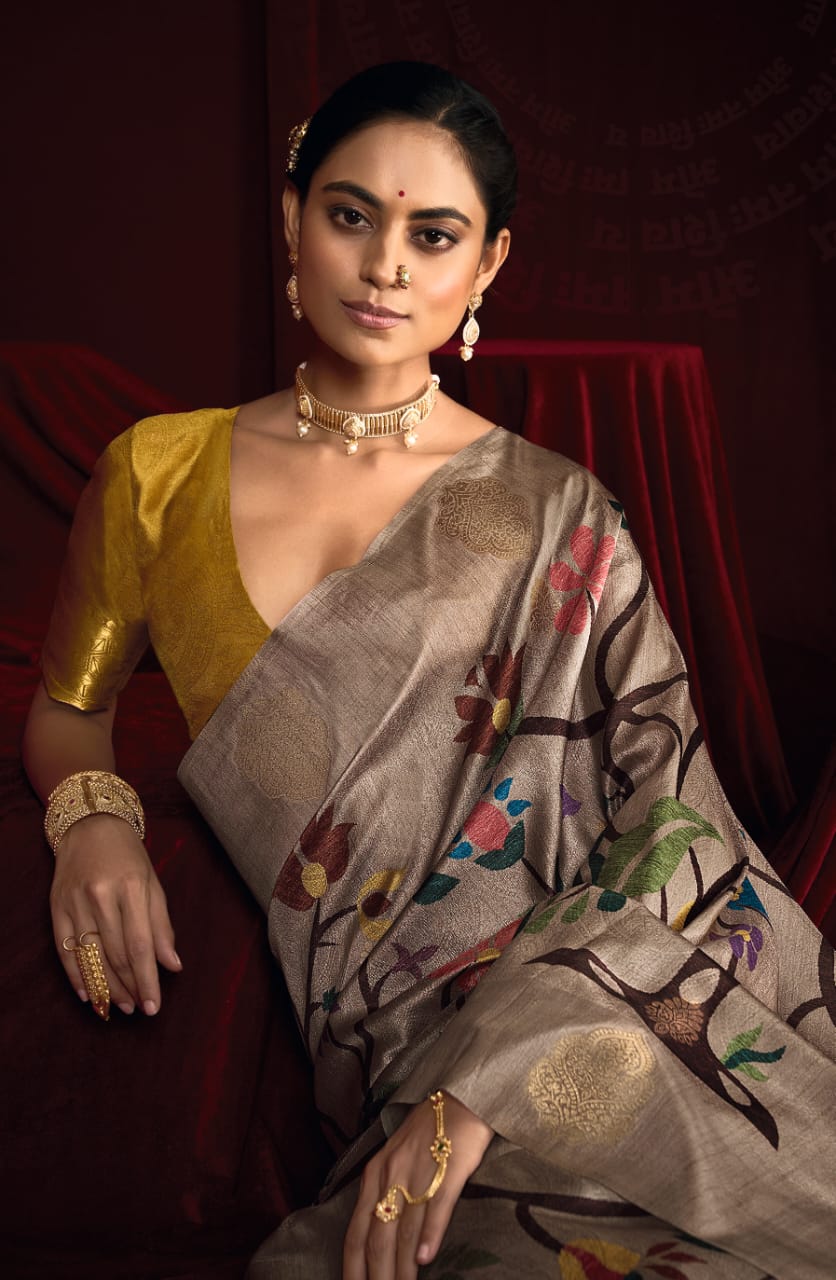 Tanmira New Cotton Silk Printed Style With Zari border Saree STR