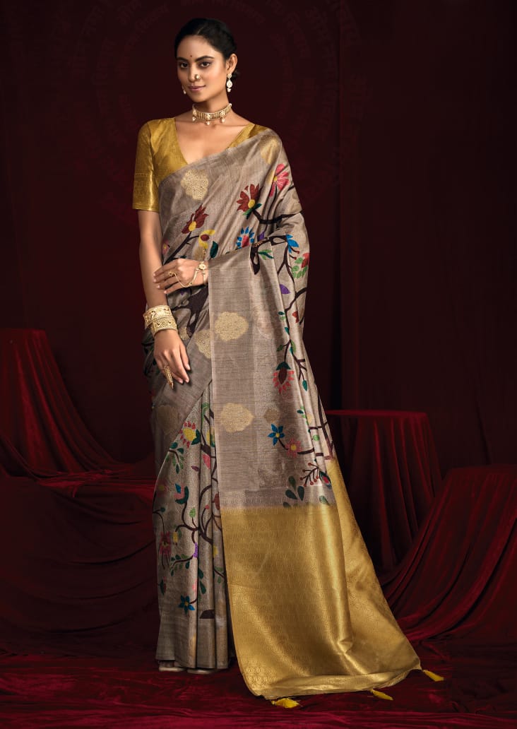 Tanmira New Cotton Silk Printed Style With Zari border Saree STR