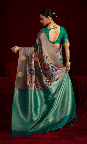 Cotton Silk Printed Style With Zari border Saree for festive season