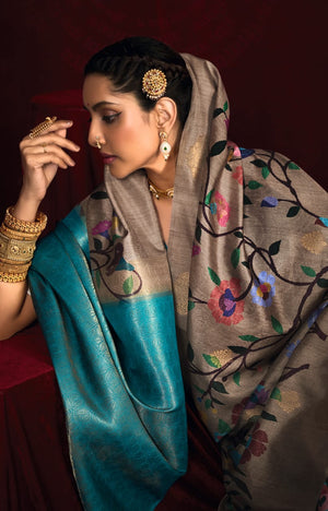 Cotton Silk Printed Style With Zari border Saree for festive season