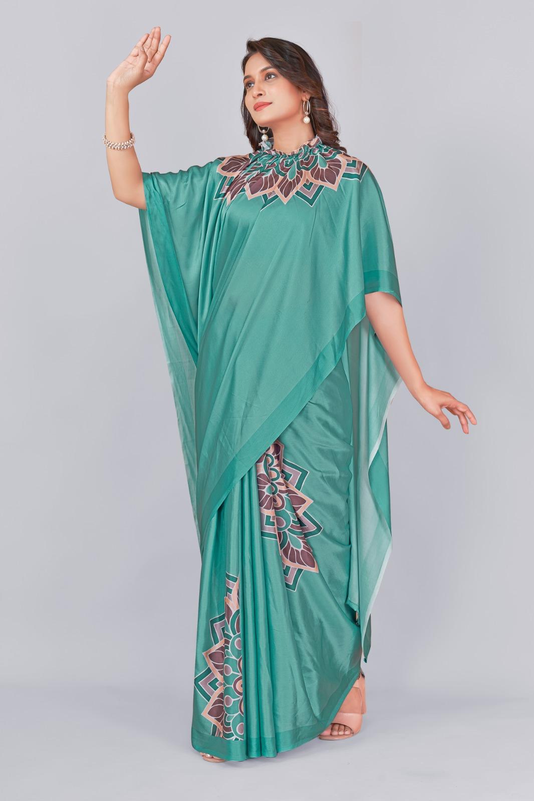 Tanmira Trendy Green Party Wear Saree Smooth Crepe Silk with Designer Print SRK