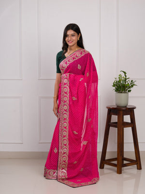 gotapati work Leheriya saree in pink colour