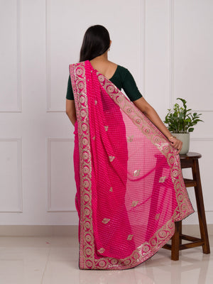 gotapati work Leheriya saree in pink colour