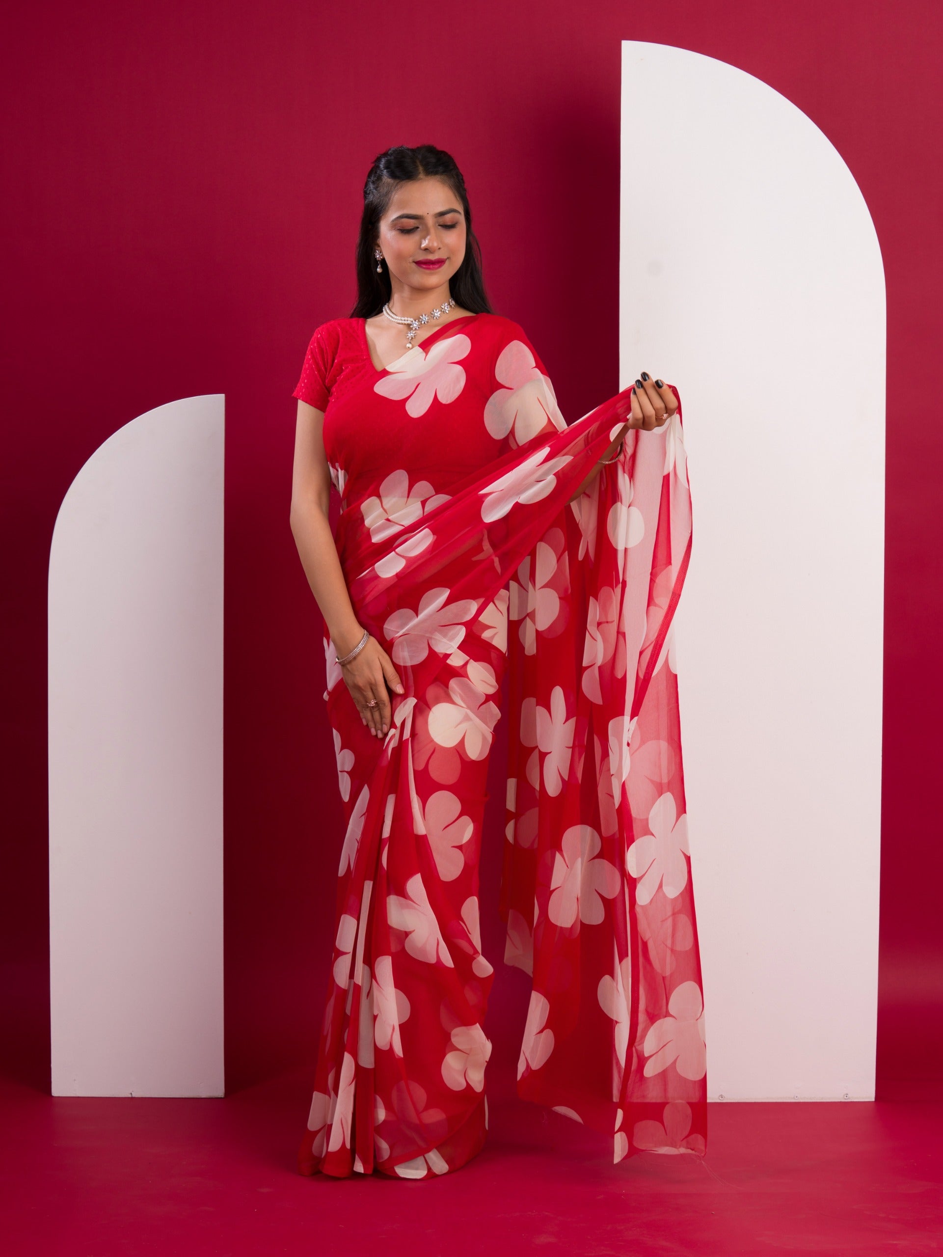 Tanmira New Pure Georgette Flower Printed Style Saree SUN