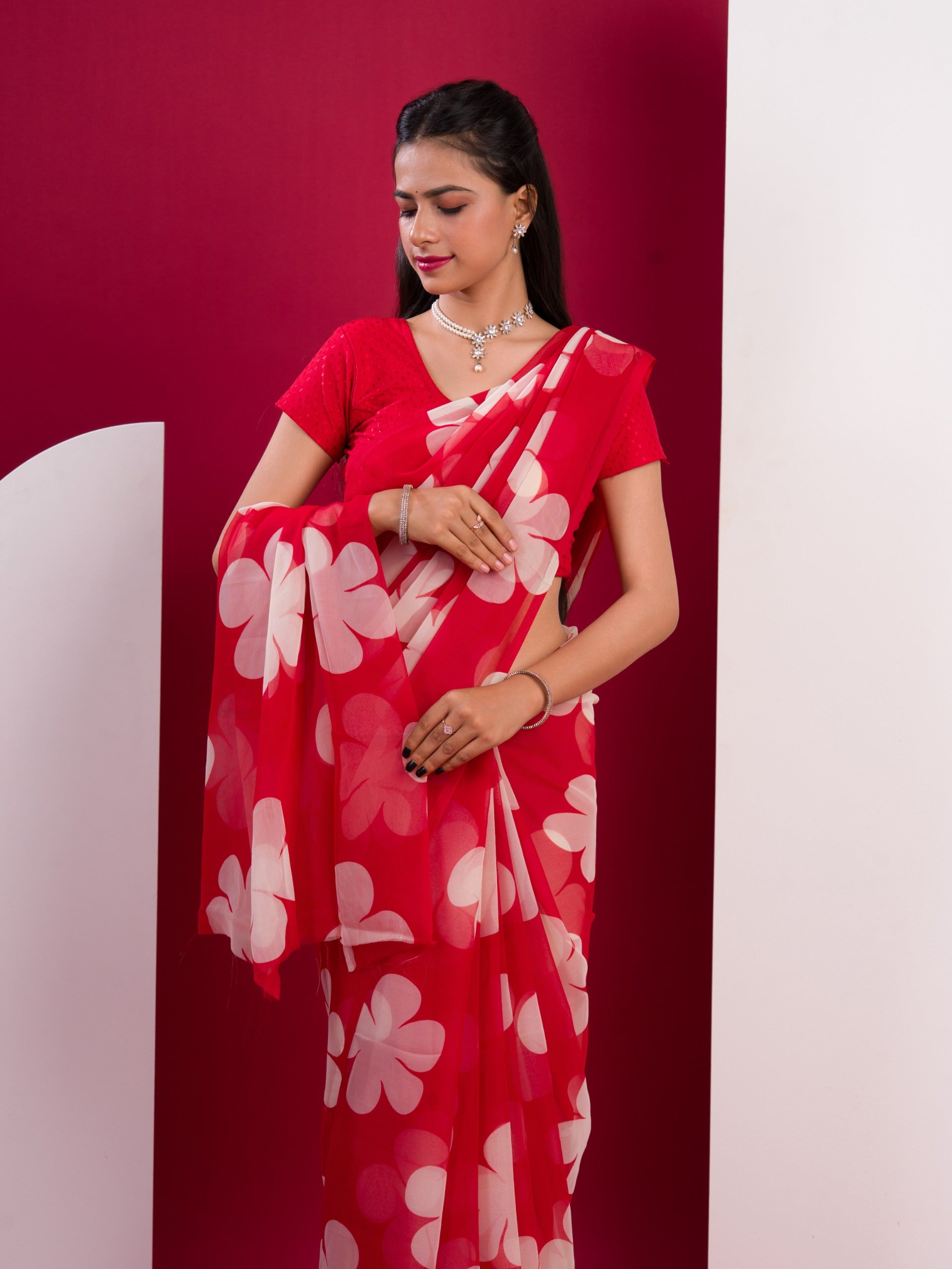 Tanmira New Pure Georgette Flower Printed Style Saree SUN