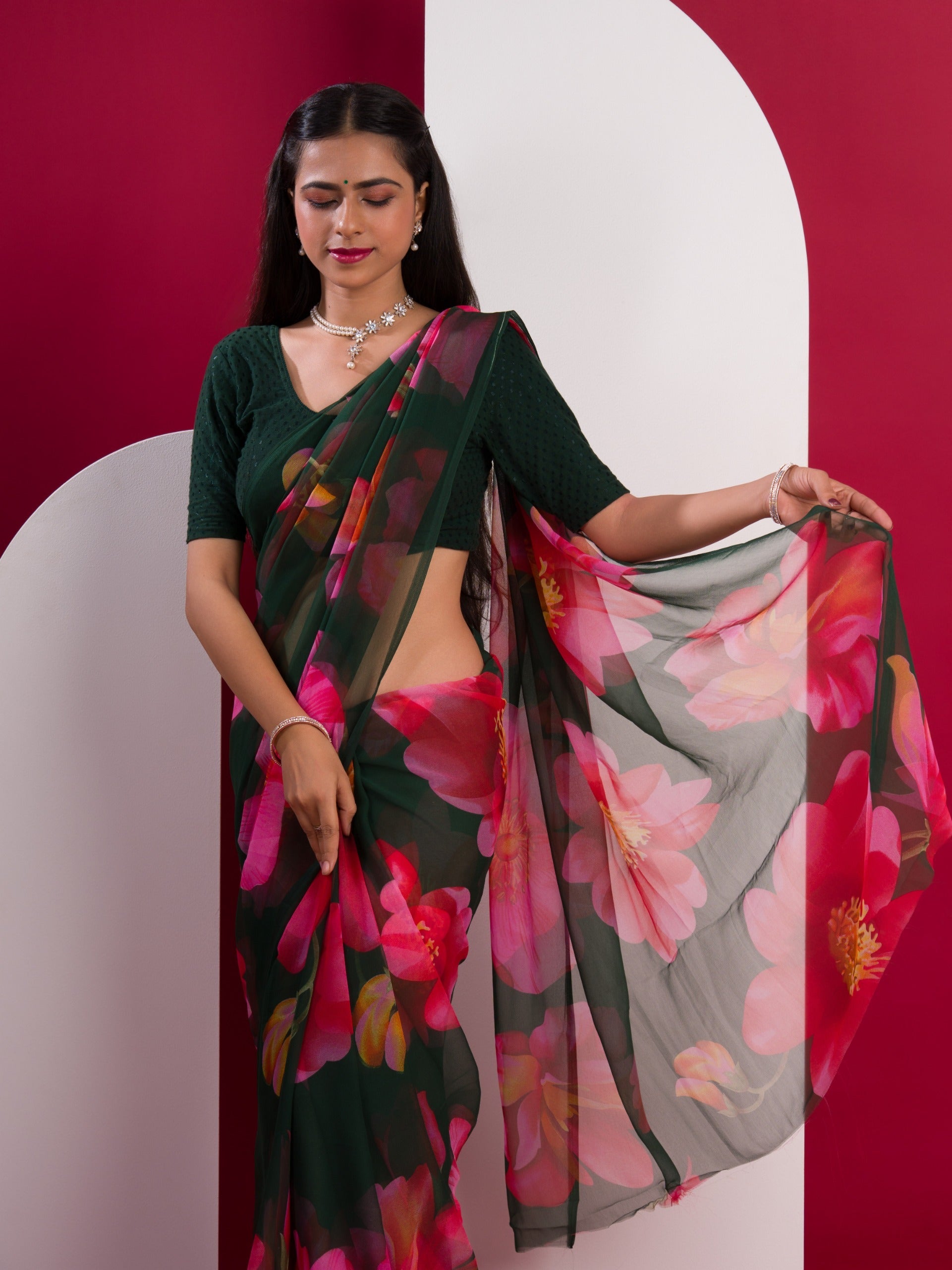 Tanmira New Pure Georgette Flower Printed Style Saree SUN