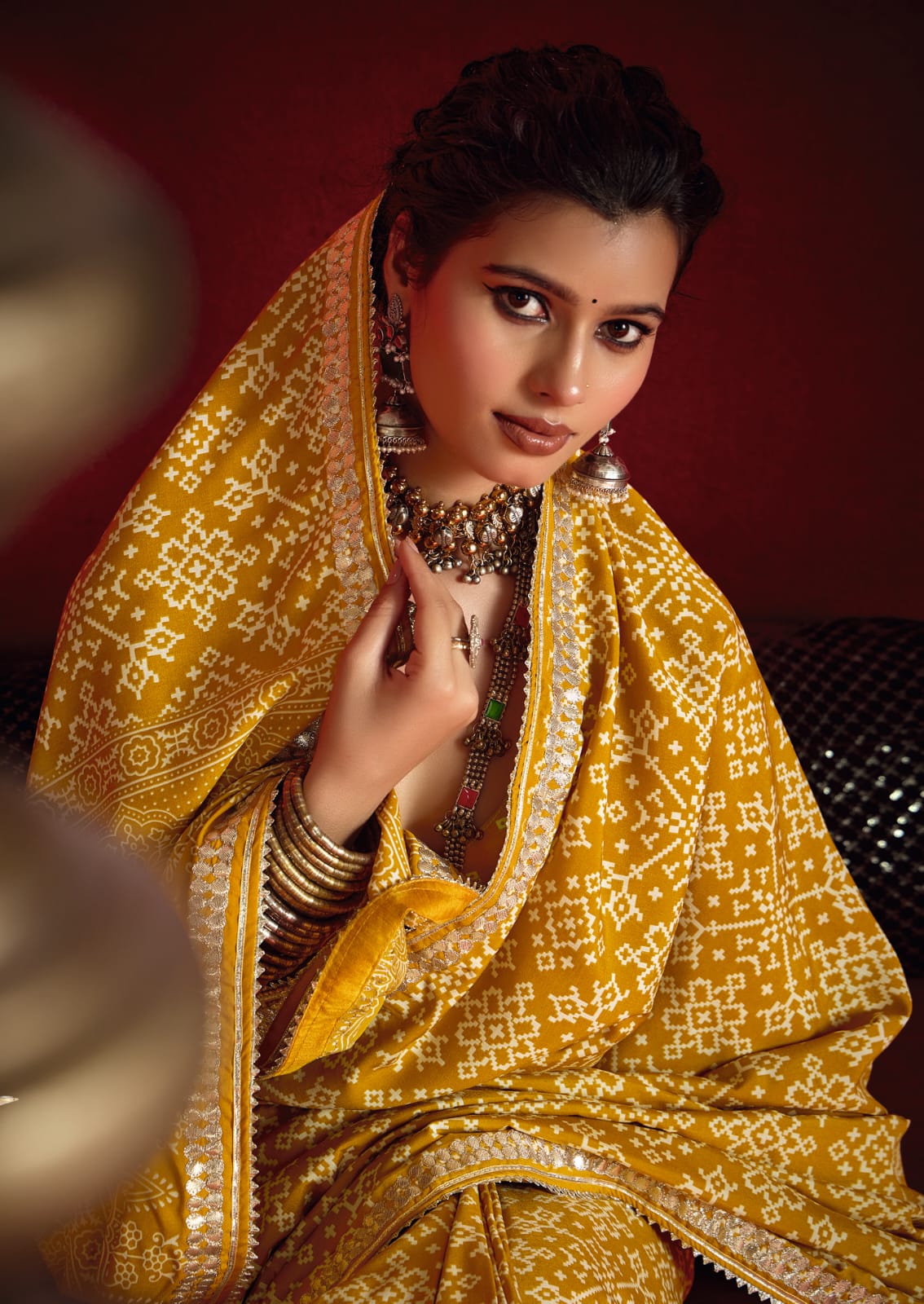 Tanmira New Spiceal Modal Silk Ajrakh Style With Gotapatti Work Saree STR