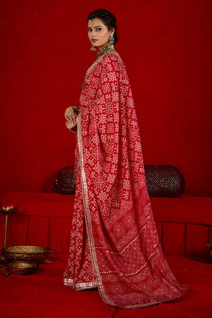 By New Arrival Modal Silk Ajrakh Style With Gotapatti Work Saree