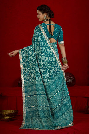By New Arrival Modal Silk Ajrakh Style With Gotapatti Work Saree