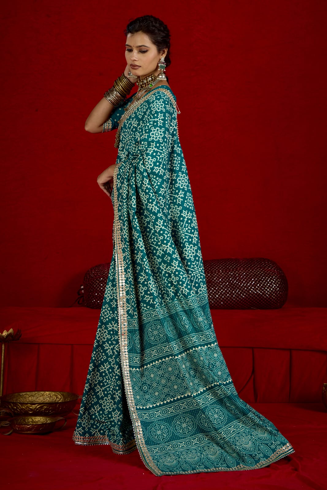 Tanmira New Latest Modal Silk Ajrakh Style With Gotapatti Work Saree STR