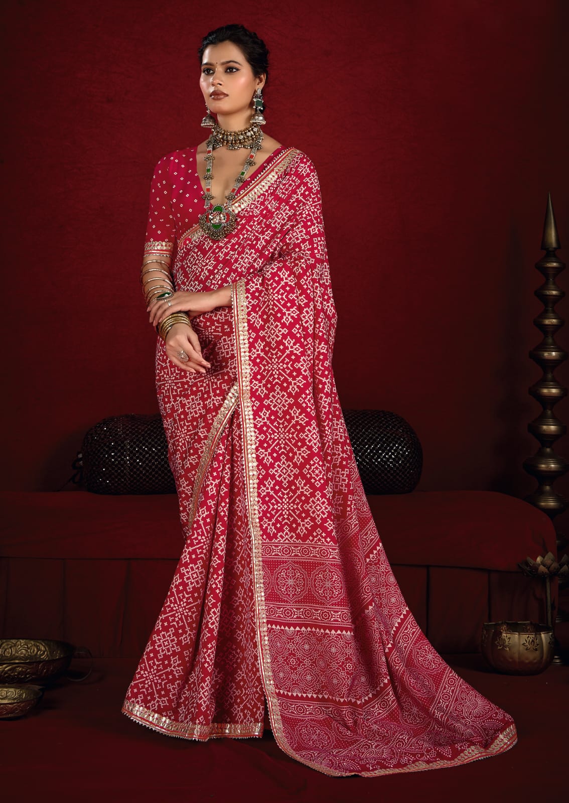 Tanmira New Arrival Modal Silk Ajrakh Style With Gotapatti Work Saree STR