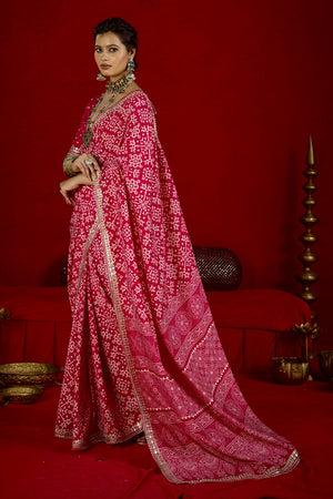 By New Arrival Modal Silk Ajrakh Style With Gotapatti Work Saree