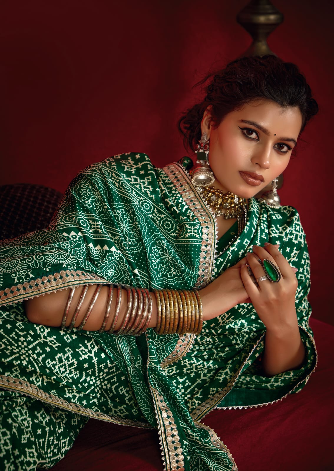 Tanmira New Launch Modal Silk Ajrakh Style With Gotapatti Work Saree STR