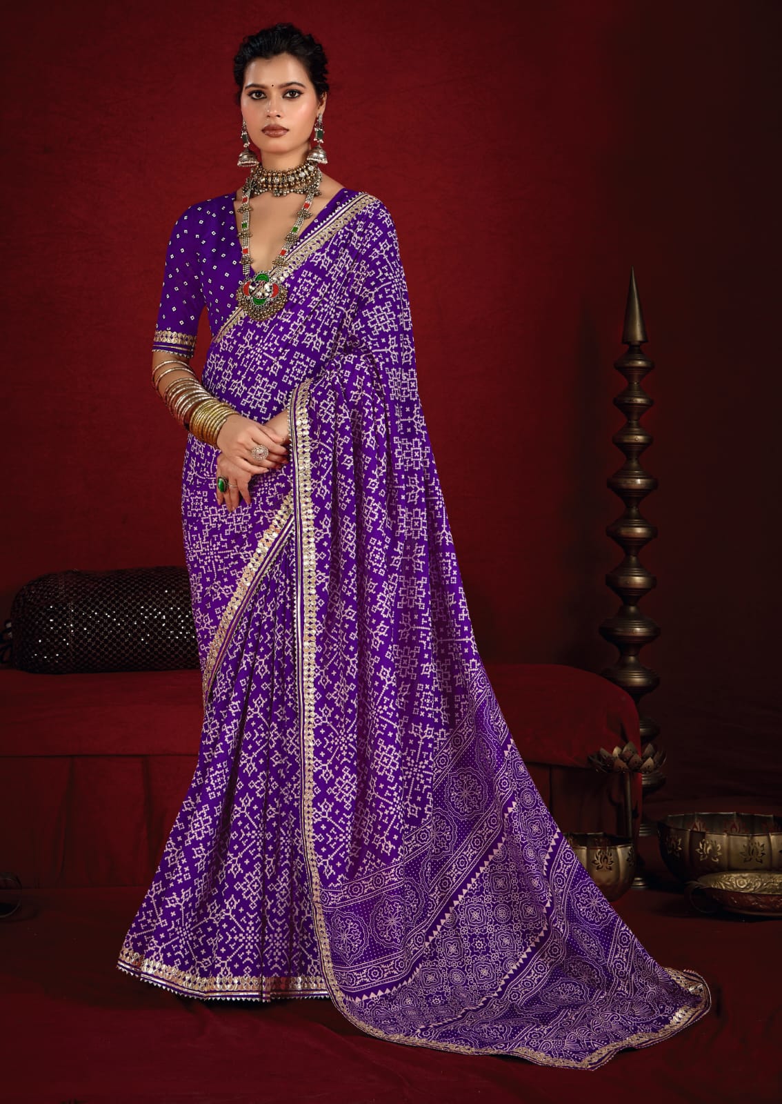 Tanmira New Beautiful Modal Silk Ajrakh Style With Gotapatti Work Saree STR