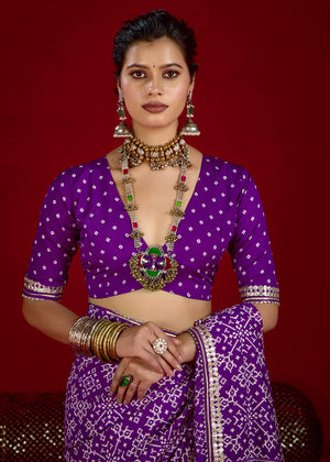 By New Arrival Modal Silk Ajrakh Style With Gotapatti Work Saree
